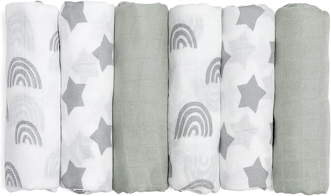 GLLQUEN BABY Receiving Blanket Boy Cotton Muslin Swaddle Blankets Girl Newborn Squares Breathable & Soft Thin Baby Blankets Cloths Double Absorbent Infant Swaddling Wrap - 6 Pack (Star)