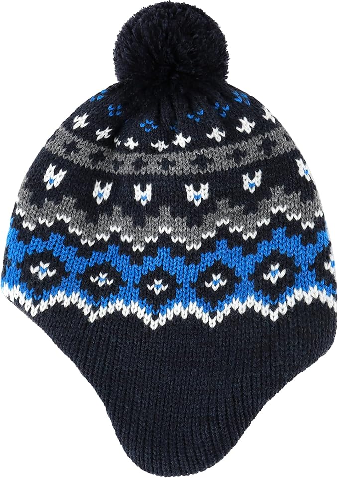 Duoyeree Kids Beanie Hat for Boys Girls Pom-pom Kint Hats Cozy Lining Winter Skull Cap