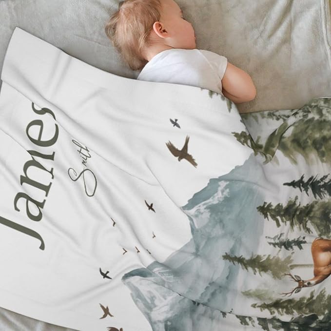 Personalized Baby Blanket for Boys Girls Custom Baby Blanket with Name Newborn Expect Mom Toddlers Kids Customized Gifts for Baby Shower Birthday Christmas Super Soft Cozy Flannel Bed Throw Blanket