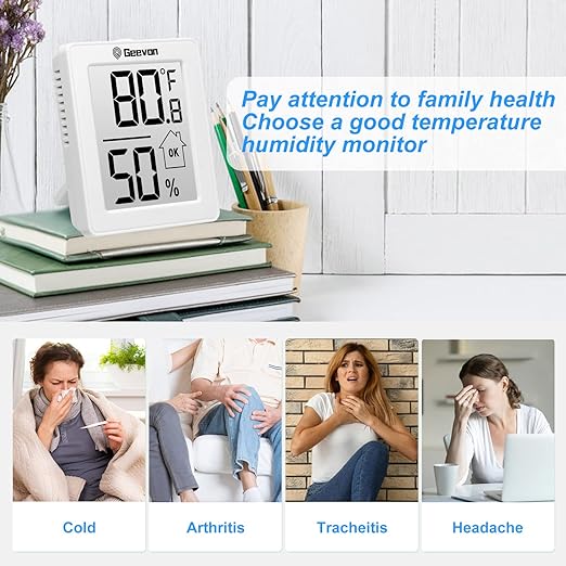 Geevon Indoor Thermometer Room Temperature Monitor,3 Pack Temperature Humidity Gauge Thermometer Hygrometer with Battery for Home, Office, Greenhouse, White