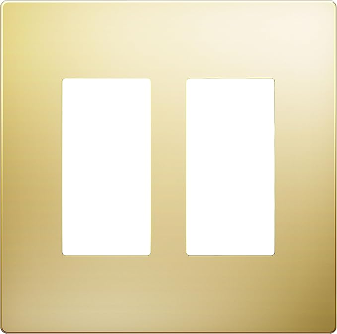 LIDER Double Decorator Metal Wall Plate, Temperature and Impact Resistant, 201 Stainless Steel, Screwless Cover, Modern Upgrade, Mid-Size 2-Gang 4.88” x 4.92”, Polished Brass, LSMWP-32M-PB