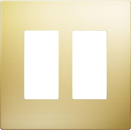LIDER Double Decorator Metal Wall Plate, Temperature and Impact Resistant, 201 Stainless Steel, Screwless Cover, Modern Upgrade, Mid-Size 2-Gang 4.88” x 4.92”, Polished Brass, LSMWP-32M-PB