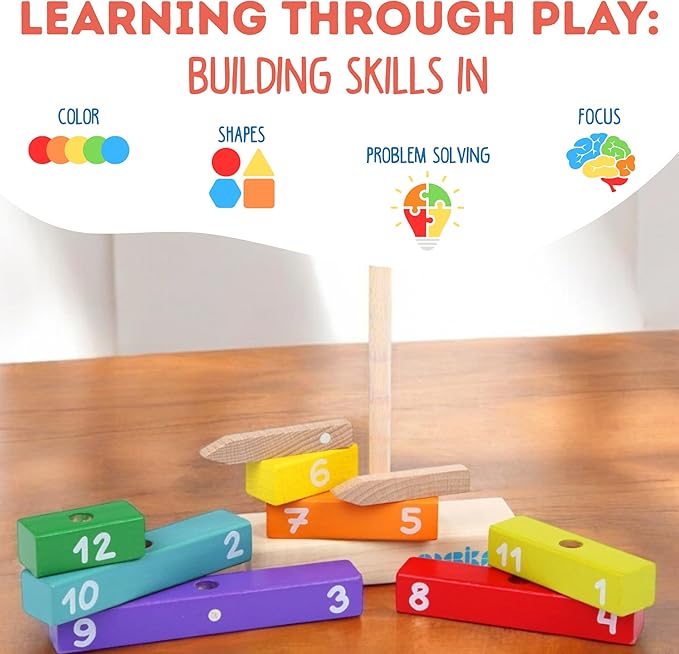 CUBIKA Wooden Clock Construction Kit – Montessori Stacking Toy for Toddlers Ages 3+ – Made from Natural Wood with Water-Based Paints – Travel-Friendly Educational Gift for Boys & Girls