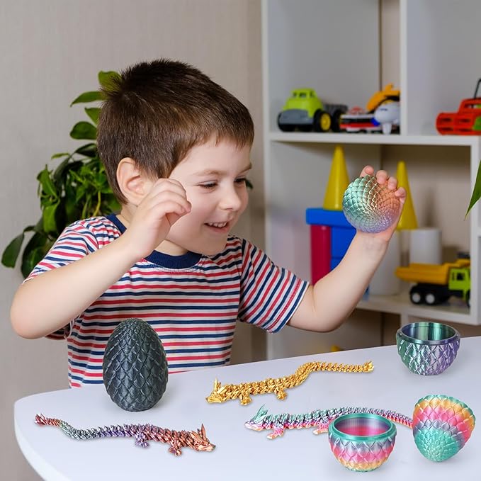 Small Dragon Eggs with Dragon Inside, 3D Printed Surprise Funny Gifts for Kids, Articulated Dragon Fidget Toys for Adults, Executive Desk Toys Office Room Décor (Gradient Blue-Green-Brown)