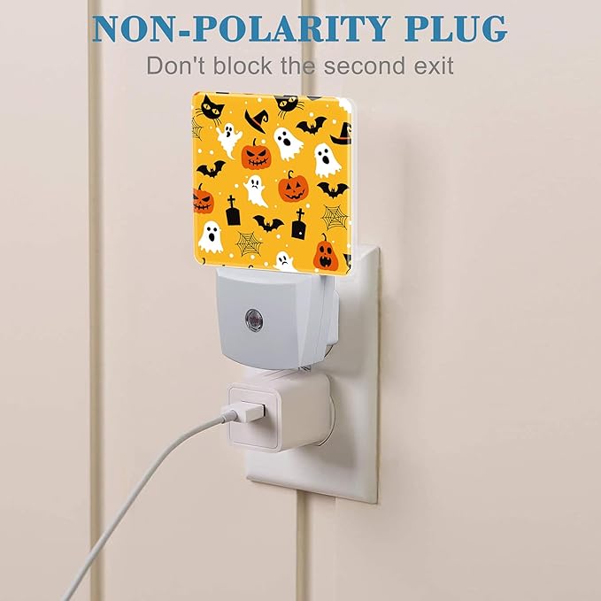 Halloween Pumpkin Bat Black Cat and Ghost Night Light for Kids, LED Night Light Plug into Wall with Dusk to Dawn Sensor for Girls Boys Room Decor, Hallway, Kitchen, Bathroom, Nursery, Stairs