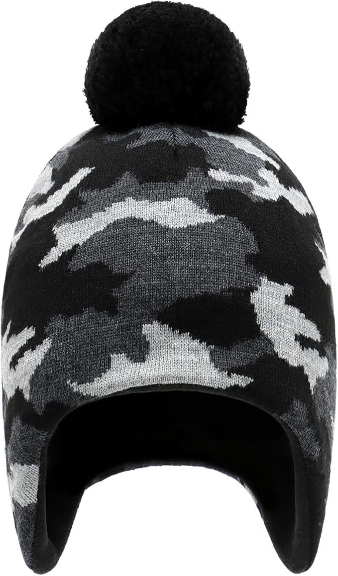 Duoyeree Kids Beanie Hat for Boys Girls Pom-pom Kint Hats Cozy Lining Winter Skull Cap