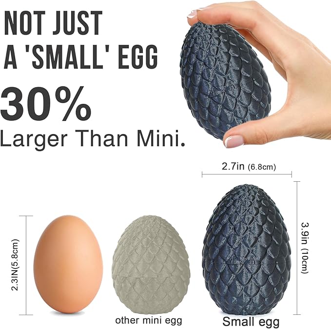 Small Dragon Eggs with Dragon Inside, 3D Printed Surprise Funny Gifts for Kids, Articulated Dragon Fidget Toys for Adults, Executive Desk Toys Office Room Décor (Shiny Black)