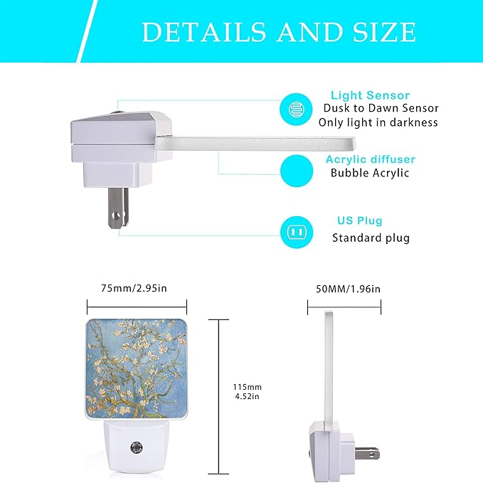 Blossoming Almond Tree Night Light,Night Lights Plug into Wall for Boys Girls, Led Lamp for Stairway/Hallway/Bedroom 0.5W Nightlight Sleep Friendly