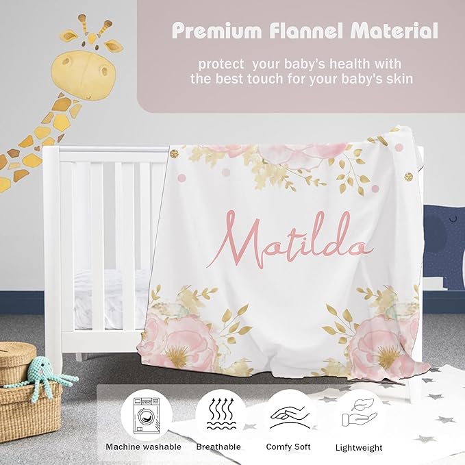 Personalized Crown Blanket for Baby Girl Custom Gifts for Baby Shower Birthday Christmas Customized Name Blanket for New Mom Newborn Gifts