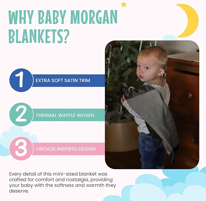 Thermal Waffle Knit Baby Blanket - Soft Breathable Mini Blanket for Newborns and Infants - Toddler Blankey for Strollers, Travel, Naptime, Nursery and More - 18" x 20" (Gray, Satin Trim)