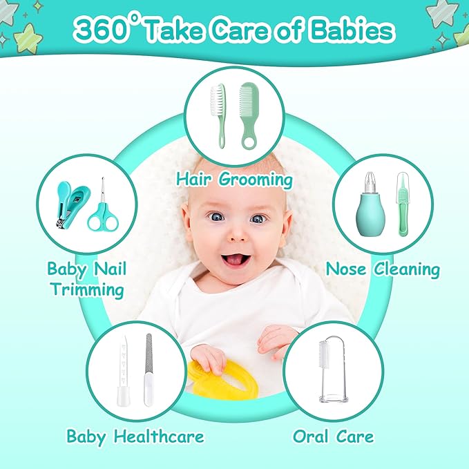 Baby Grooming Kit for Boys Girls Safety Newborn Nursery Essentials Grooming Set Gift for First-time Parents, Green 25 in 1