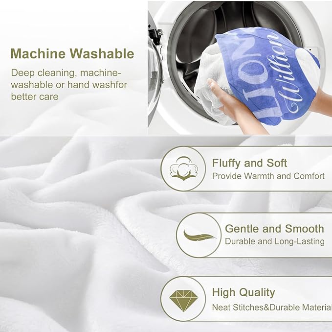 Personalized Custom Baby Blanket with Name for Girls Boys Kids Customized Flannel Blanket for Bed Nursery Room Baby Stroller