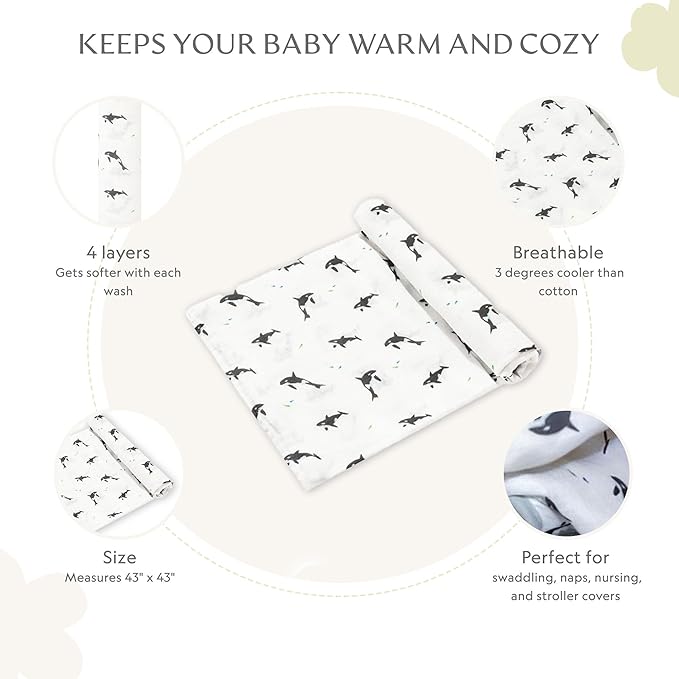 Muslin Baby Swaddle - Breathable Receiving Blankets for Newborn Baby, 70% Viscose derived from Bamboo, 30% Spandex, Imported