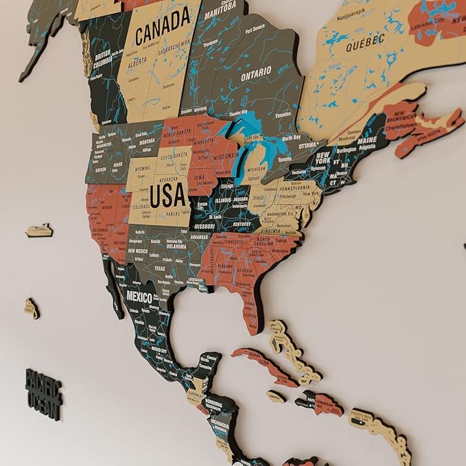 Colorfull Worlds 3D Wooden World Map Wall Art - Premium Multicolored World Travel Map for Wall Decor with Push Pins- Ideal Housewarming Gift & Travel Tracker (XXLarge, Sage)