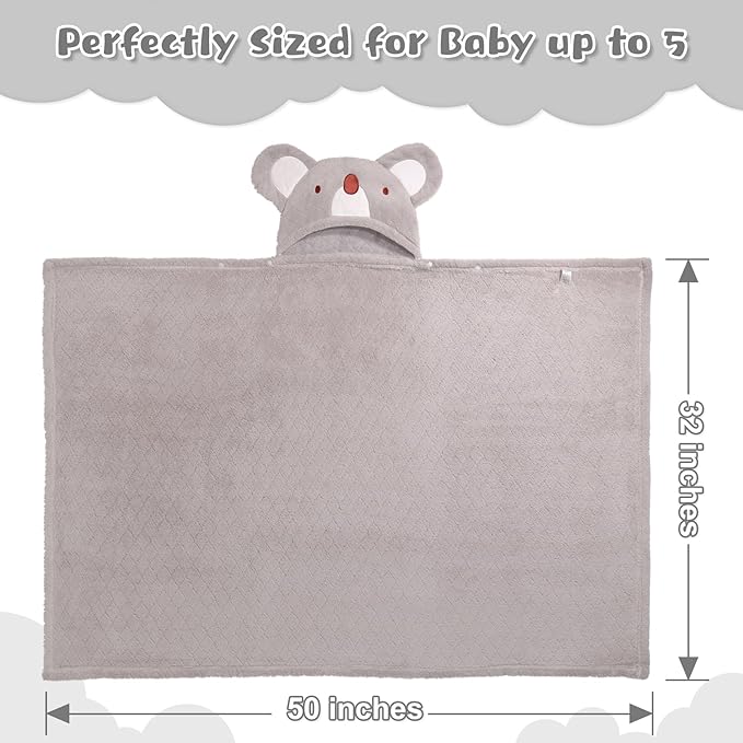 Extra Large Toddler Bath Towels, 50" x 32" Large Absorbent Thick Baby Animal Hooded Towel 2 Pack Set for 0-6 Years Bath Essential for Newborn, Infant and Kids, Grey & Pink