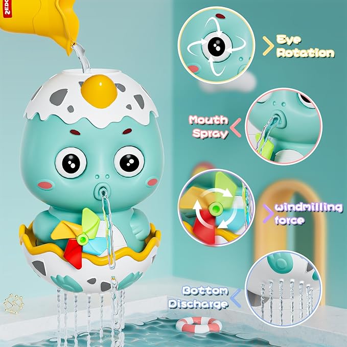 Bath Toys for Toddler 1-3, Kids Bathtub Time, Slide Wall Track for 1 2 Year Old, Dinosaur Spinning Toys 12-18 Months , Fun Birthday Gift for Baby Boys & Girls