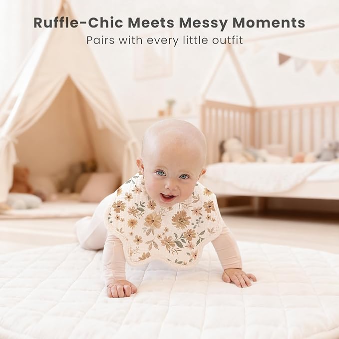 Konssy Muslin Baby Bibs 8 Pack, 100% Cotton Absorbent Bandana Drool Bibs for Teething and Drooling for Unisex Boys and Girls