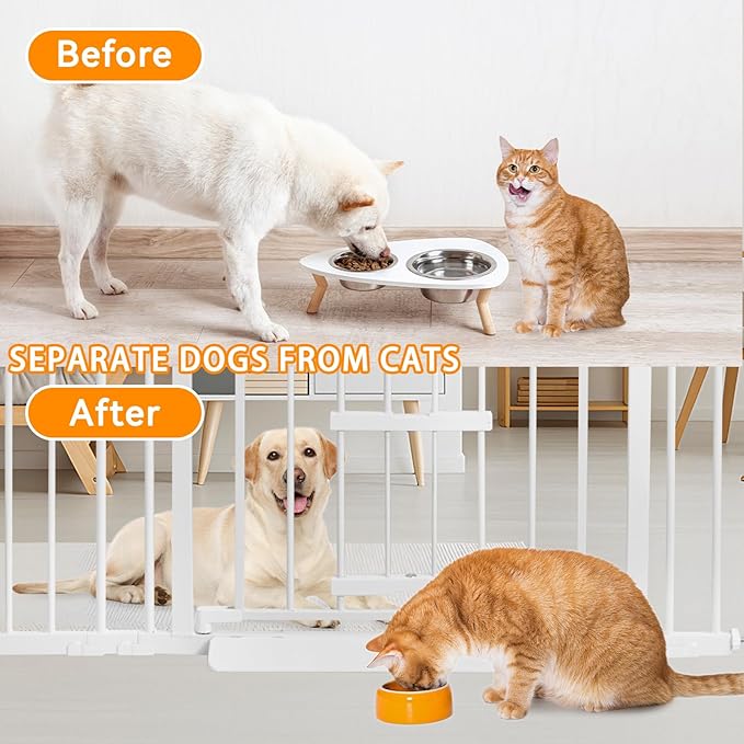 41 Inch Tall Baby Gate with Small Cat Door, Adjustable Auto Close Dog Gate Easy Walk Thru Pet Door for Stairs, Doorway, House (White, 29.52"-35.43")