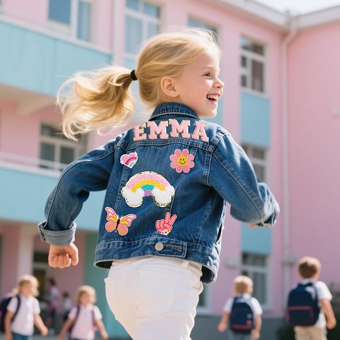 Personalized Jean Jacket for Kids with Name Patches - Custom Toddler Girls Boys Denim Jacket - Spring Fall Clothes - Birthday Christmas Gifts for Children 1-8