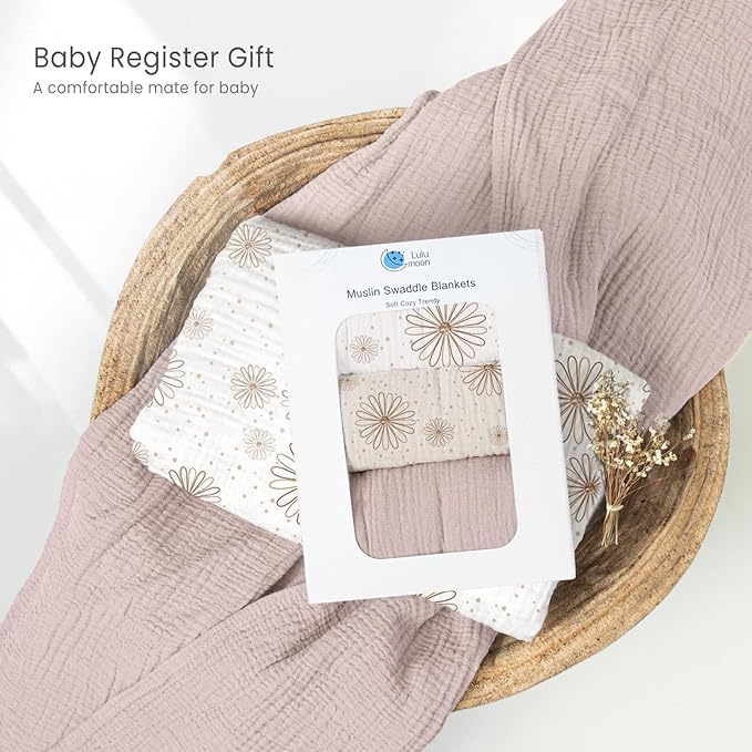 lulumoon Baby Muslin Swaddle Blankets: Soft Receiving Blanket for Newborn - Cotton Swaddling Blankets for Neutral 3Pack(SandDaisy)
