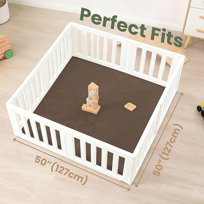 Baby Play Mat for Floor,1.3" Thick Elasti-Foam 50"×50" Playpen Mat for Tummy Time,Water Repellent Soft Coral Velvet for Toddler,Infant,Kids,Non-Slip Backing Safe for Crawling(Dark Brown)