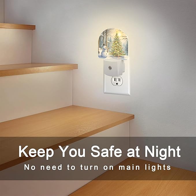 Christmas Tree With Snowman Night Light for Kids,Winter Holiday Snowman Night Light Plug in with Dusk to Dawn Sensor,0.5w Energy Saving Nightlight for Boys Girls Hallway Stairway Kitchen Bedroom