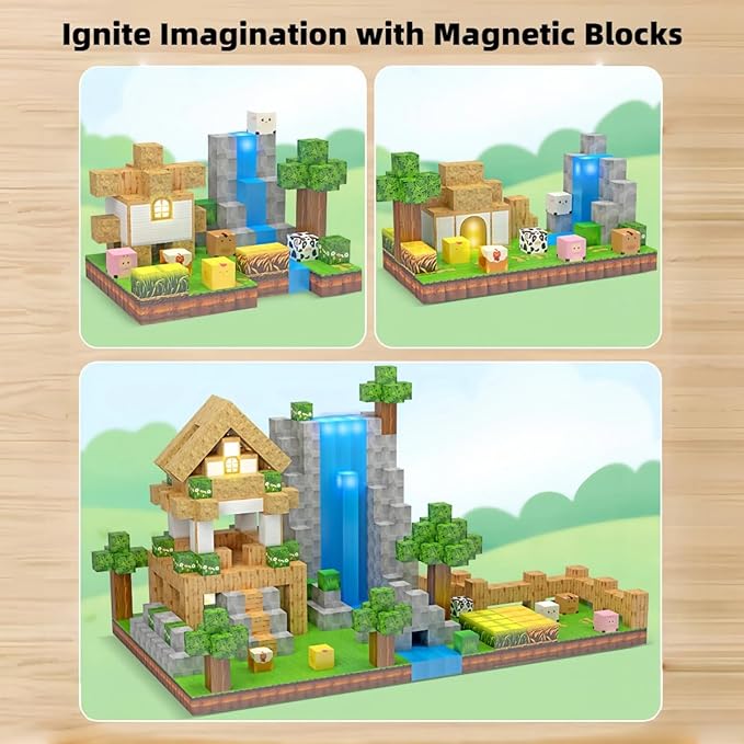 138 Pcs Magnetic Building Blocks, Enhance STEM Learning, Creative Play & Logical Thinking, Durable & Vibrant Color with Light Up Blocks, Ideal for Classroom & Screen-Free Entertainment (Forest Farm)