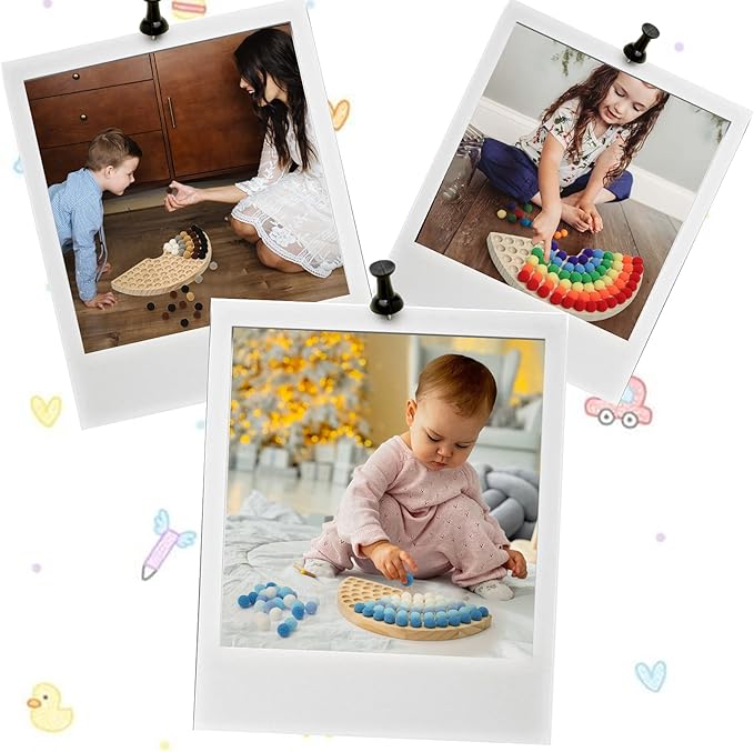 ibwaae Wooden Peg Board Beads Game Color Sorting Toys Counting Matching Game Bead Counting Fine Motor Skill Montessori Toys for Toddlers (Rainbow)