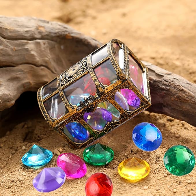 Diving gem Pool Toys Sand Toys,14 Color Diamond Treasure Chest Summer Swimming gems Pirate Diving Toy Set Underwater Swimming toyChildren's Game Gifts for Boys and Girls