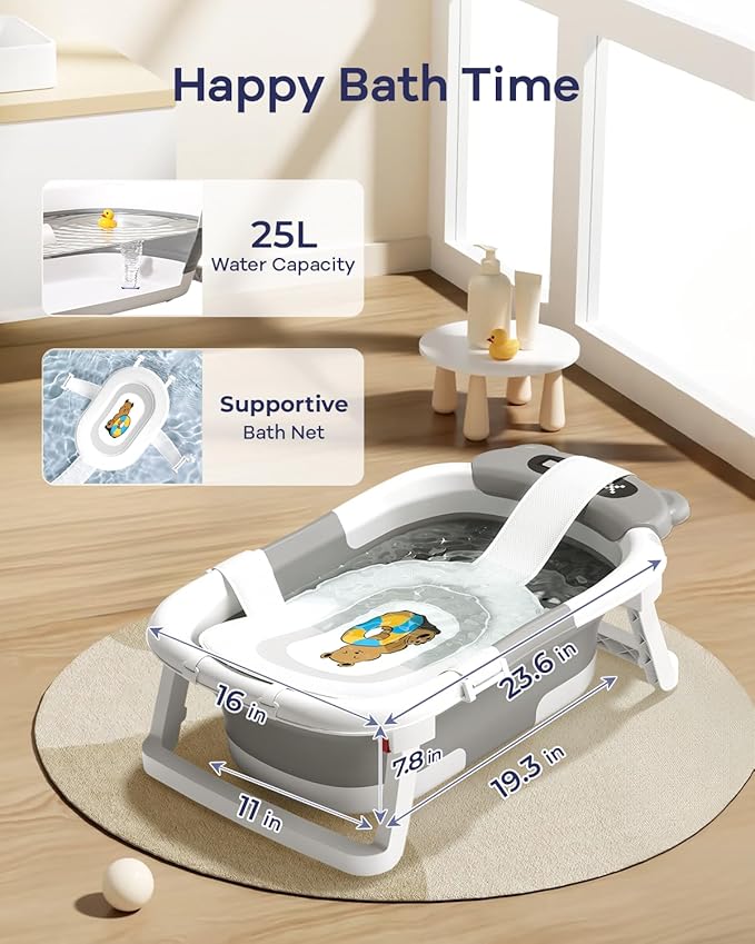 AVIDOR 2-in-1 Baby Bathtub with Stand for Newborn and Infants, Foldable Baby Bath Tub, Baby Shower Gifts for New Parents