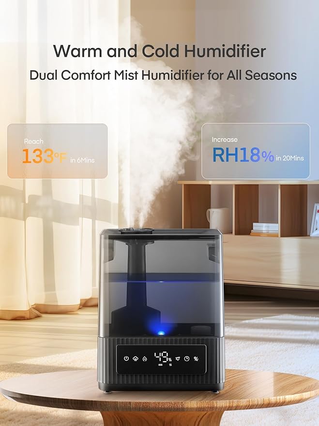 FOHERE Smart Humidifier for Bedroom, 6L Quiet Warm Cool Mist Humidifier with 60H Runtime, Aroma Diffuser, Sleep Mode, 12H Timer, Ultrasonic Top Fill Humidifiers for Home, Baby, Plants, Office