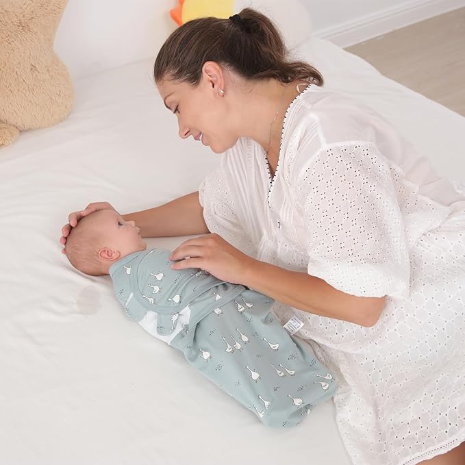 insular Baby Swaddle Wrap, Swaddle Blanket for Newborn and Infant, Adjustable Velcro Swaddling Set for Boy and Girl, Soft Cotton Baby Sleep Sack 3 Pack, Beige Swan, Medium(3-6 Month)