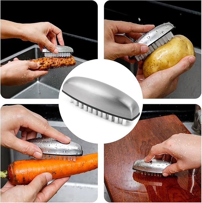 Vegetable and Fruit Cleaning Brush, 304 Stainless Steel Cleaning Brush, Microfiber Scrubbing Pad, Multipurpose Kitchen Tool