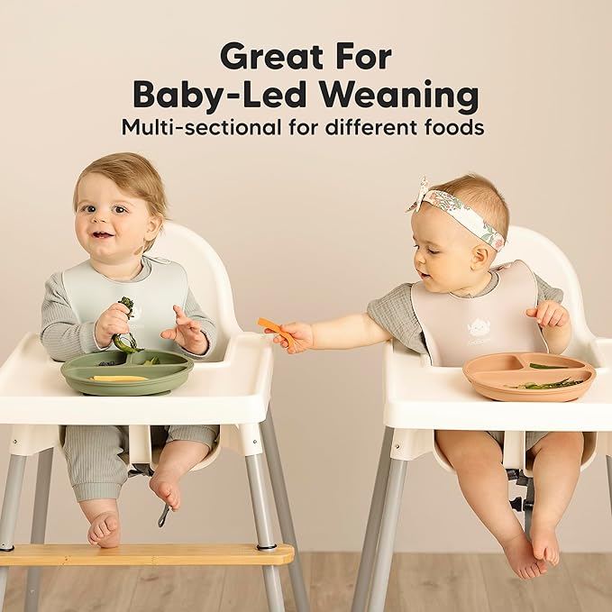 KeaBabies Suction Plates for Baby, Toddler - 3-Pack 100% Silicone Toddler Plates with Suction, Divided, BPA-Free Baby Led Weaning Essentials for Kids, Dishwasher, Microwave Safe, Durable (Dusk)