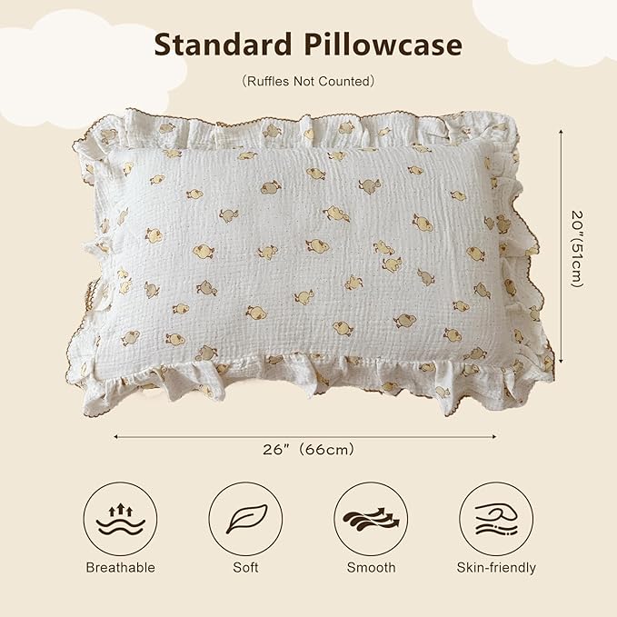 BuLuTu Duck Print Toddler Pillow Cases 20"x26", Cotton Muslin Boys Girls Pillowcase Fits Toddler Pillow Sized 16"x 22", Soft Breathable Durable Toddler Pillowcase for Kids 1-6 Year Old, 1 PC
