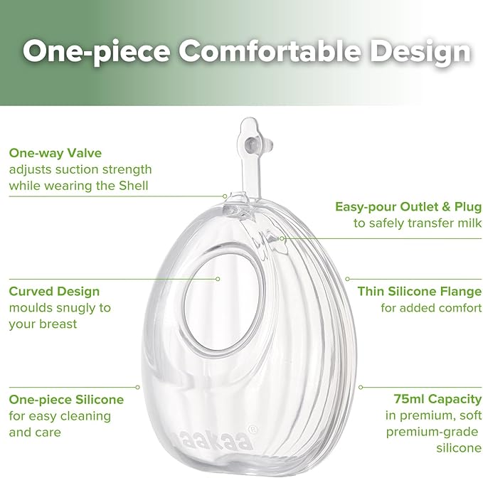 haakaa Wearable Silicone Breast Pump with Steriliser Bag, 2-in-1 Hands-Free Passive Breast Milk Catcher for Nursing Mom, Breastfeeding Essentials, 75ml Shell Pump & 750ml Steriliser Bag - Frosted