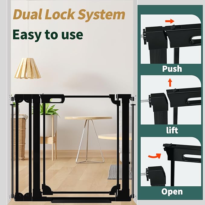 Clear Baby Gate for Stairs,57.87-66.14" Wide, Auto Close Acrylic Pet Gate, Pressure Mounted Clear Dog gate for Doorways, Safety Baby Gate, Indoor, Hallway, Kitchen,Black