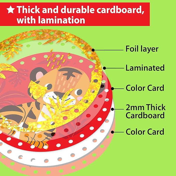 EZCRA Premium Foil Edge Lacing Cards for Kids Ages 3-6 | 10 Double-Sided Animal and Space Sewing Cards with Multilingual Learning | Durable Cardboard Fine Motor Skills Activity Kit
