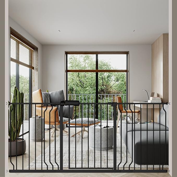 ALLAIBB Extra Wide Pressure Mounted Baby Gate Walk Through Child Kids Safety Toddler Tension White Long Large Pet Dog Gates with Extension for doorways Kitchen (66.93-71.65"/170-182cm, Black)