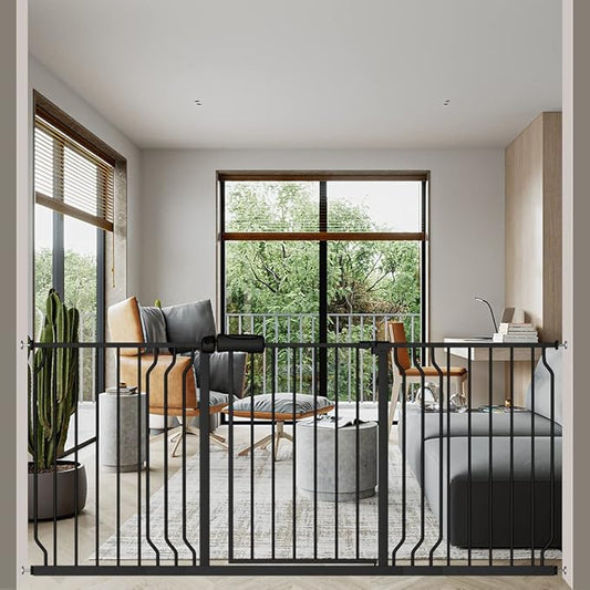 ALLAIBB Extra Wide Pressure Mounted Baby Gate Walk Through Child Kids Safety Toddler Tension White Long Large Pet Dog Gates with Extension for doorways Kitchen (66.93-71.65"/170-182cm, Black)