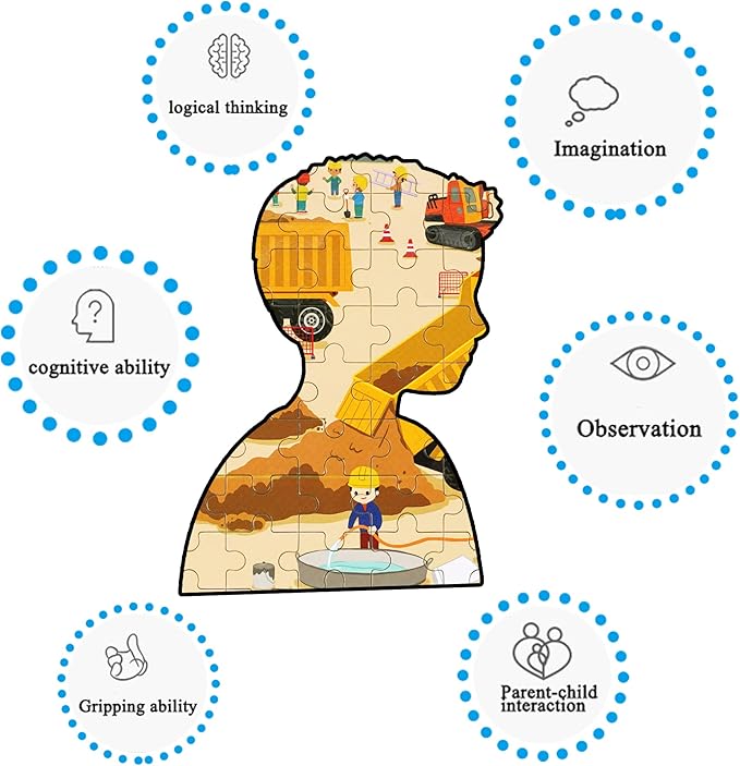 LELEMON 100 Pieces Jigsaw Puzzles in a Metal Box for Kids Age for 4-8 Boys Girls Toy Puzzles Construction Site Vehicles Children Learning Educational Puzzles Toys