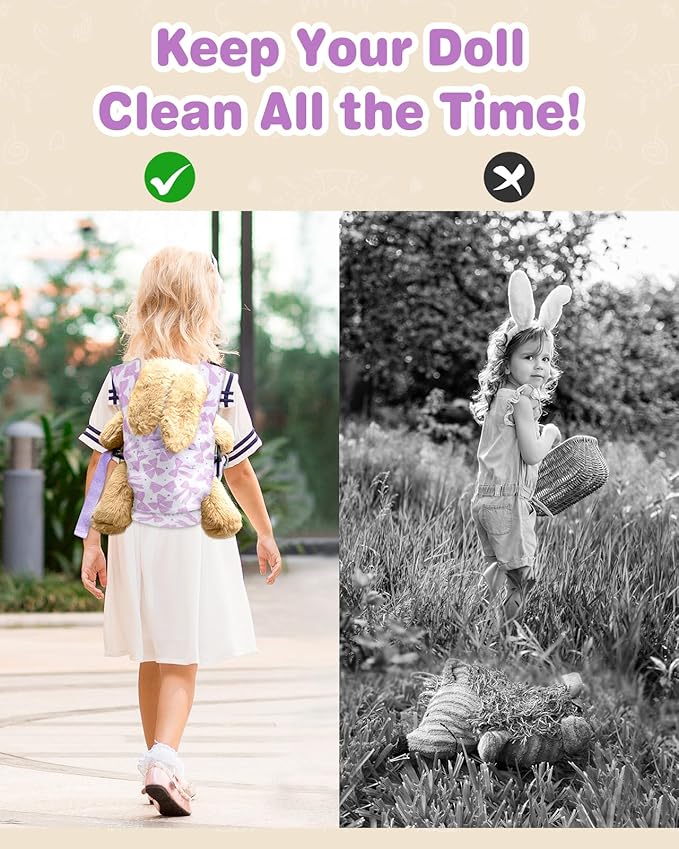 Lictin Baby Doll Carrier, Front and Back Doll Accessories Carrier for Little Girls, with Adjustable Straps for Stuffed Animal Reborn Baby Doll