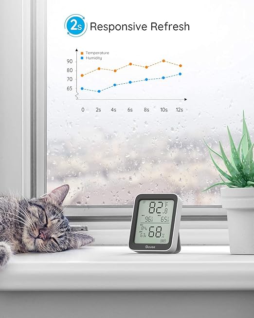 Govee Bluetooth Hygrometer Thermometer, Large LCD, Max/Min Records, 2-Year Data Storage - Black, 2 Pack