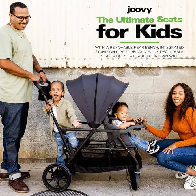 Joovy Caboose RS Sit & Stand Double Stroller for Children Up to 55 lb. with All-Terrain Wheels, UPF50+ Sun Canopy & Magnetic 5-Point Safety Harnesses, Jet