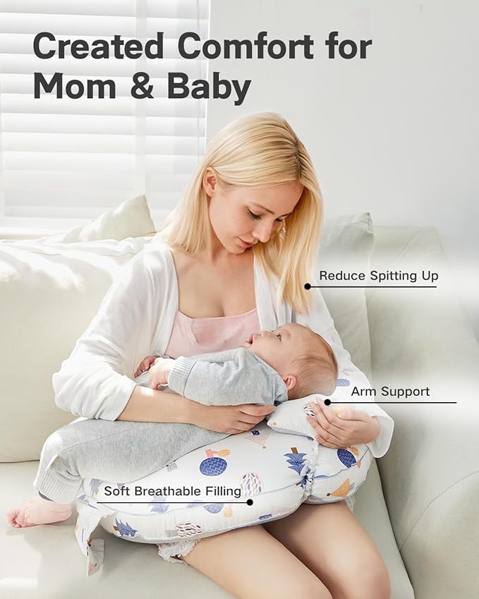 Nursing Pillow for Breastfeeding & Bottle Feeding –Breastfeeding Pillow with Adjustable Waist Strap, Feeding Pillow for Tummy Time,Removable Cotton Cover for Mom & Baby Comfort (Polka)