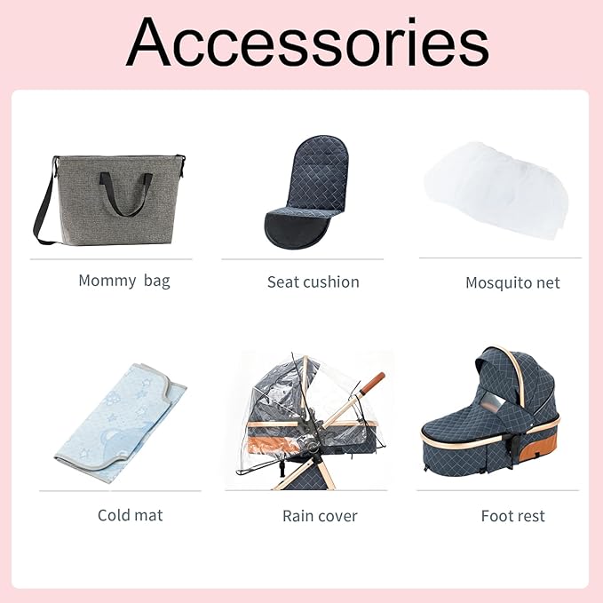 2 in 1 Baby Stroller, Convertible Pram, Reversible Standard Stroller, Portable Baby Buggy, Infant Carriage, Foldable High Landscape Pushchair for Toddler Newborn (225 Khaki)