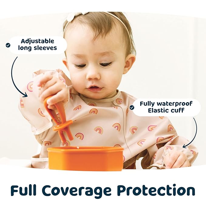Tiny Twinkle Long Sleeve Bib for Babies & Toddlers – Waterproof Smock Bib for Eating – Machine Washable & Mess-Proof, Baby Feeding Essential & Shower Must-Have(Boho Rainbow, 2-4Y)