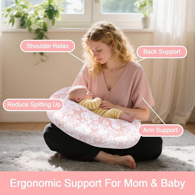 Baby Nursing Pillow for Breastfeeding, Adjustable Breast Feeding Pillow for Bottle Feeding, Ergonomic Support for Mom and Baby Healthier Nursing, for Newborn (Rose)