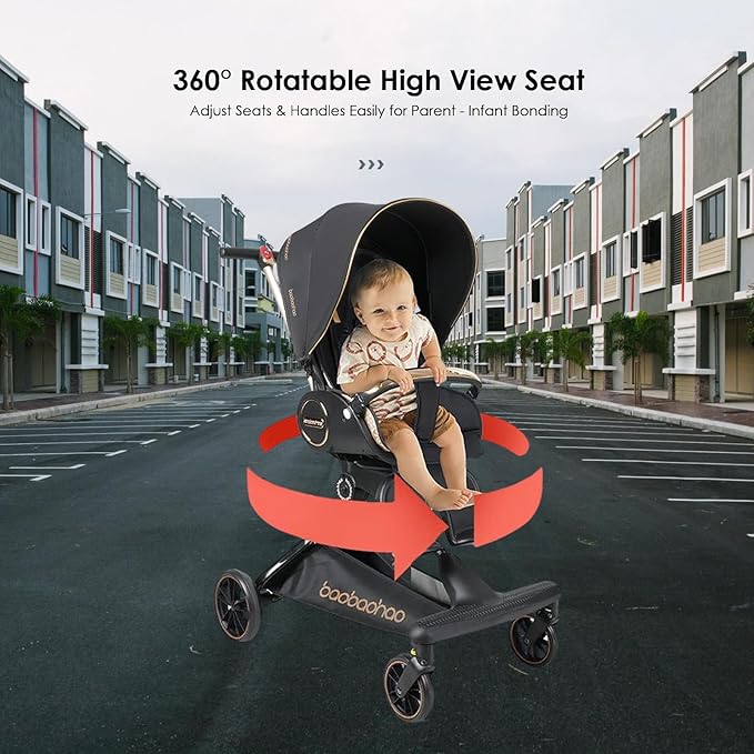Baby Stroller Lightweight,High Landscape 360°Rotable,Ergonomic,Adjustable Backrest Canopy Peekaboo Window,Foldable,All Terrain Wheels,Storage Basket,Travel Stroller Wagon for Newborn Toddler Black