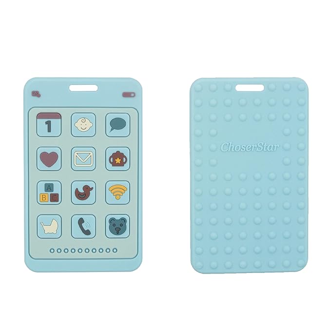 Soft Silicone Phone Shape Teether Boys Girls Baby Molar Teether Chew Toys, Teething Toy (Blue)